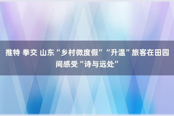 推特 拳交 山东“乡村微度假”“升温”旅客在田园间感受“诗与远处”